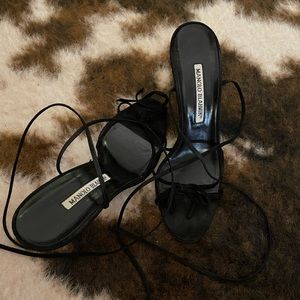 Black Vintage Strappy Manolo Blahnik Heeled Sandals
